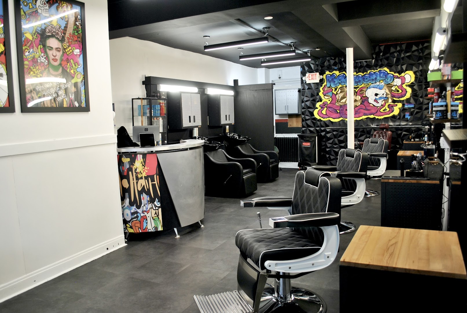Ron's Barber Shop interior on 704 Pacific St, Stamford
